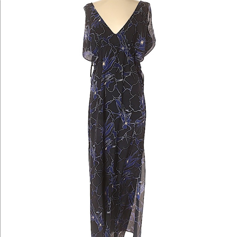 Club Monaco silk side tie floral deep v maxi dress